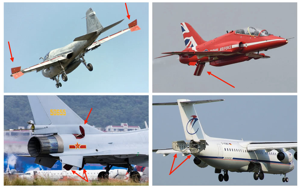 战斗机在空中飞行时怎么加速?这个问题很简单,一般人都知道推油门就行了。但是战机如何减速呢?收油门就行了吗?即使发动机推力降到慢车状态,由于战机飞行阻力一般都不大,速度降低就不够明显。因此,战斗机需要制造额外的气动阻力,才能制造“空中急刹车”的效果。因此减速板又叫阻力板,是一块或几块活动面组成,由液压杆支撑打开和关闭,关闭时紧紧贴着机体表面。