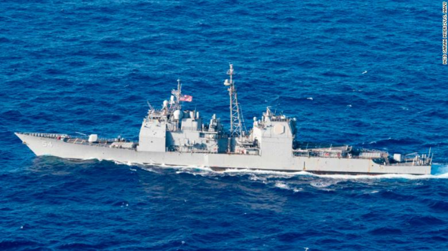 资料图：“提康德罗加”级巡洋舰“安提坦”号（CG-54），这也意味着每次美国军舰过海峡，解放军至少有一艘隶属于护卫舰支队的军舰伴随监视图源：美国海军