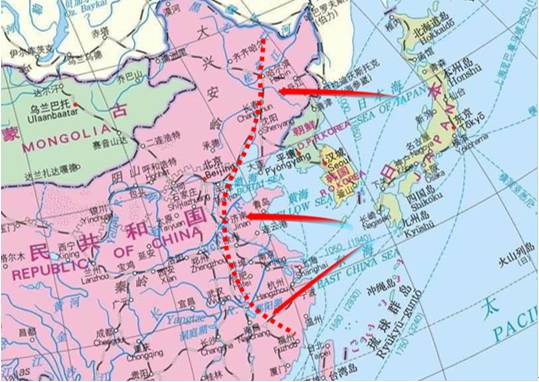 1300km射程的巡航导弹覆盖范围示意