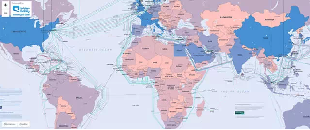 Tele Geography发布的全新2014版全球海底光缆分布图