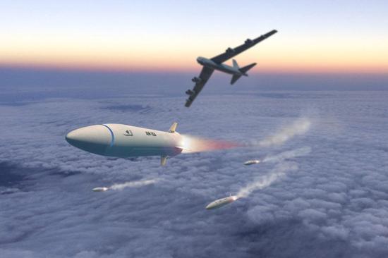 美国空军利用B-52战略轰炸机发射AGM-183A高超声速导弹效果图